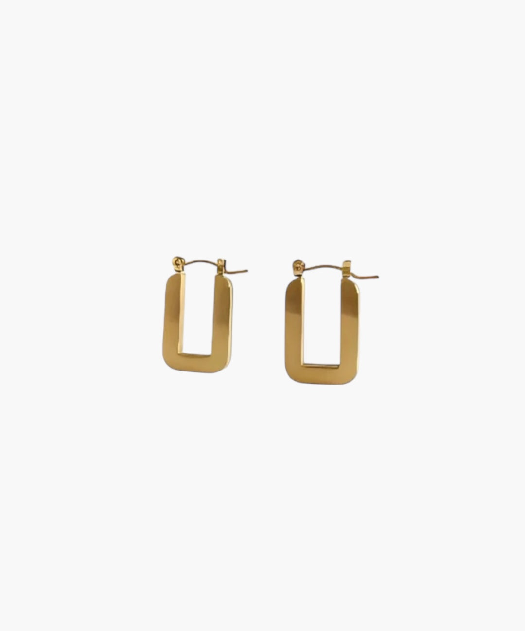 Clean Frame Hoop Earrings in gold stainless steel featuring a modern rectangular hoop design with clean lines and a polished finish.
