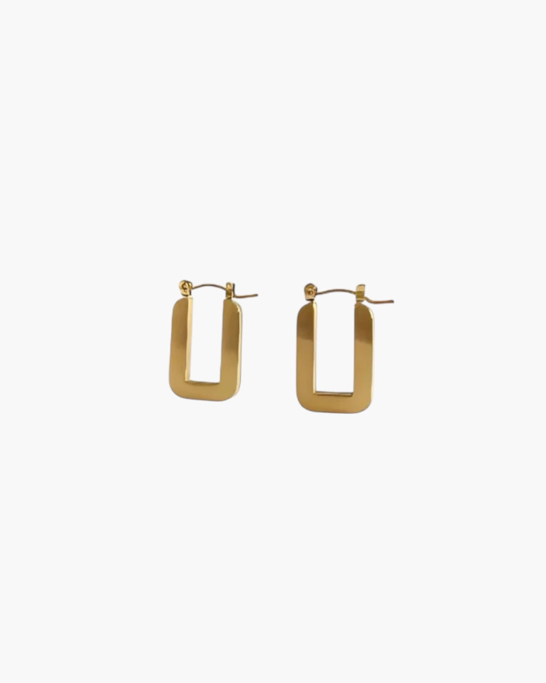 Clean Frame Hoop Earrings in gold stainless steel featuring a modern rectangular hoop design with clean lines and a polished finish.
