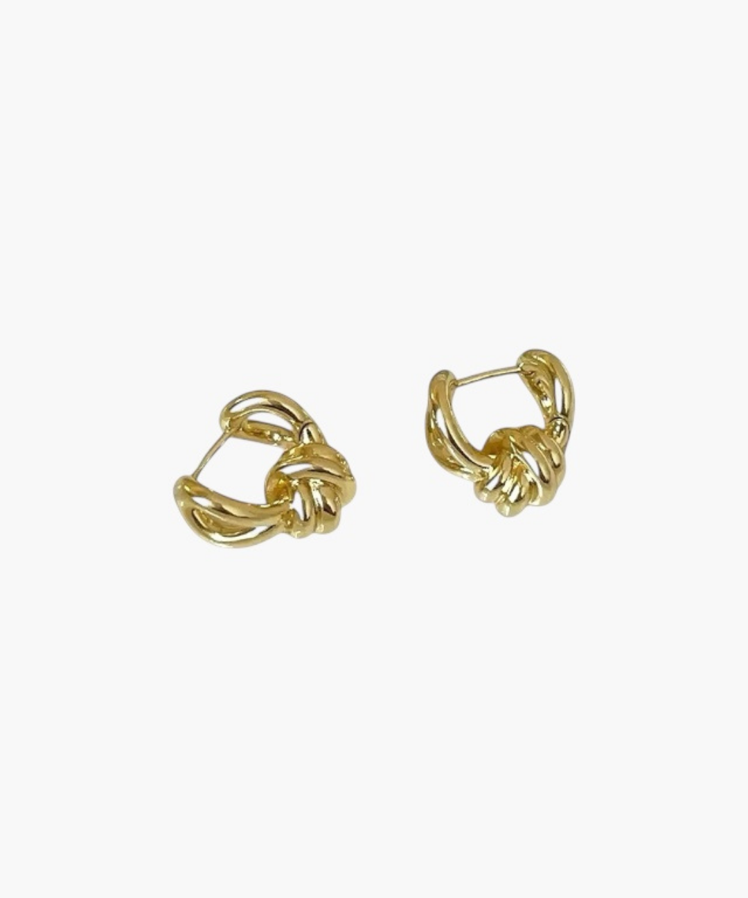 Compact Knot Earrings in gold stainless steel featuring interlaced loop knot design.