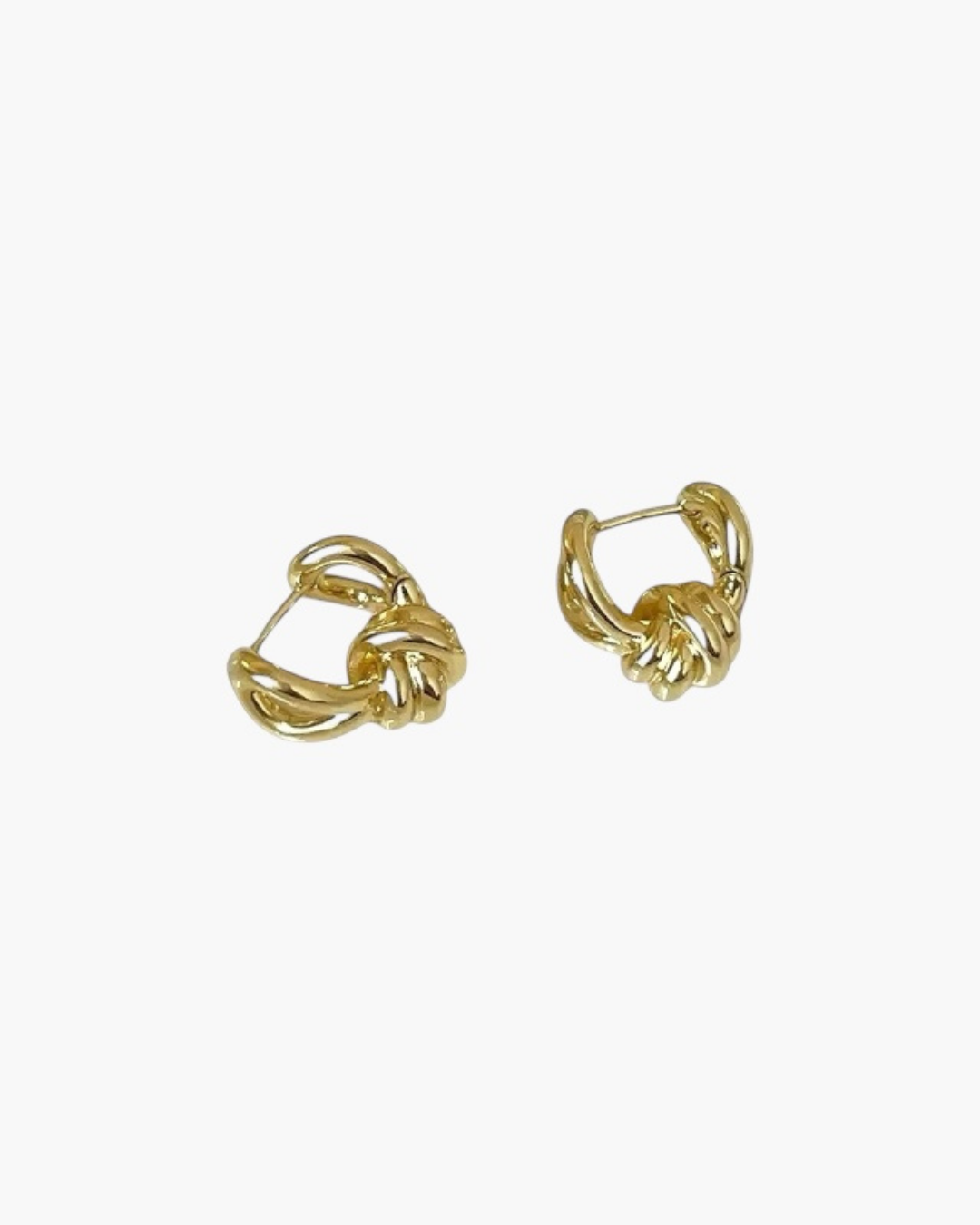 Compact Knot Earrings in gold stainless steel featuring interlaced loop knot design.