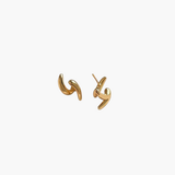 Ease sculpted curve earrings in 14k gold plated finish, modern fluid high-polish statement stud earrings.