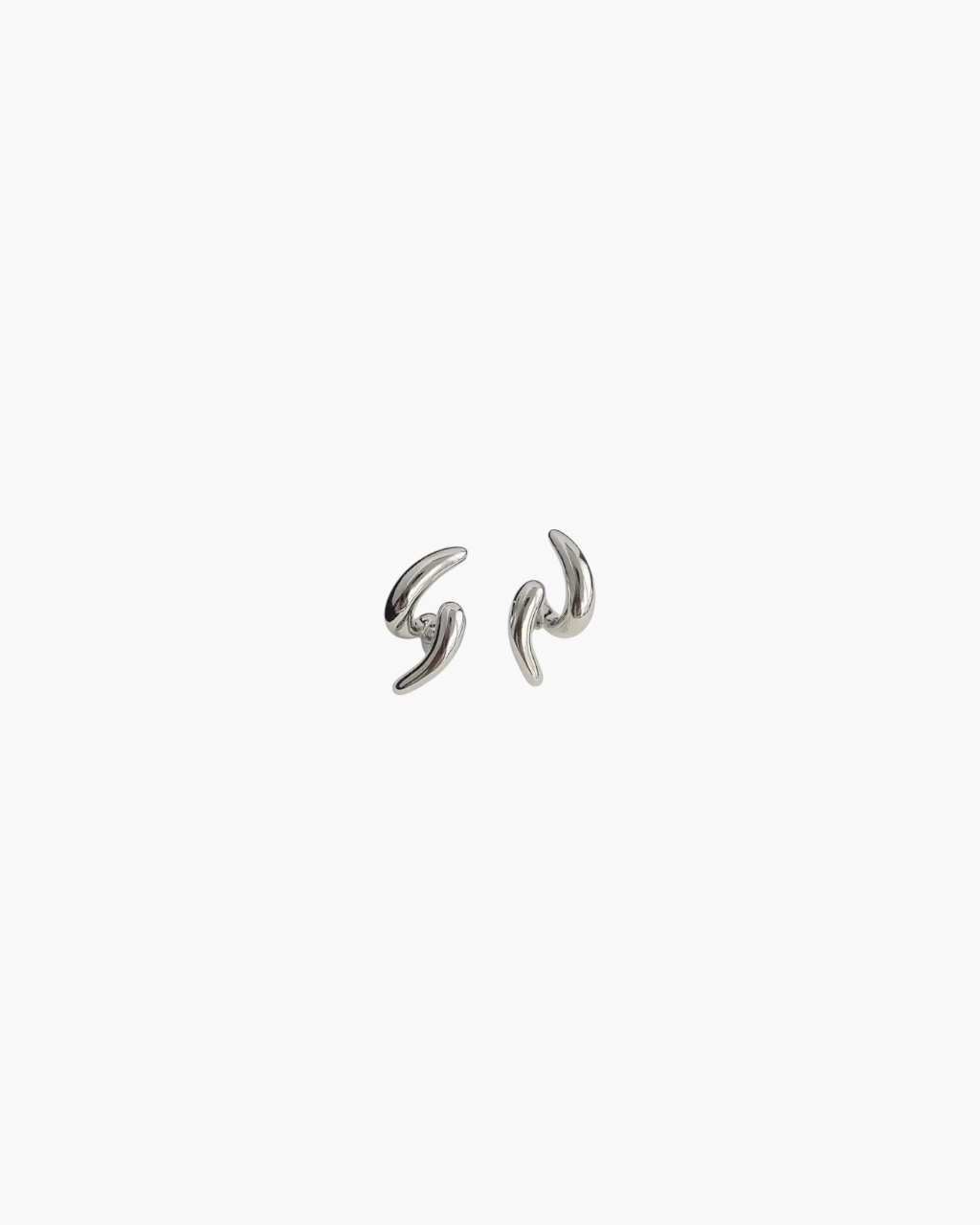 Ease sculpted curve earrings in 925 silver plated finish, minimalist fluid sculptural stud earrings with high polish surface.