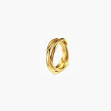 Flow Loop Ring in stainless steel with layered overlapping bands and an adjustable open design