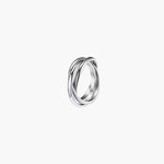 Flow Loop Ring in stainless steel with layered overlapping bands and an adjustable open design