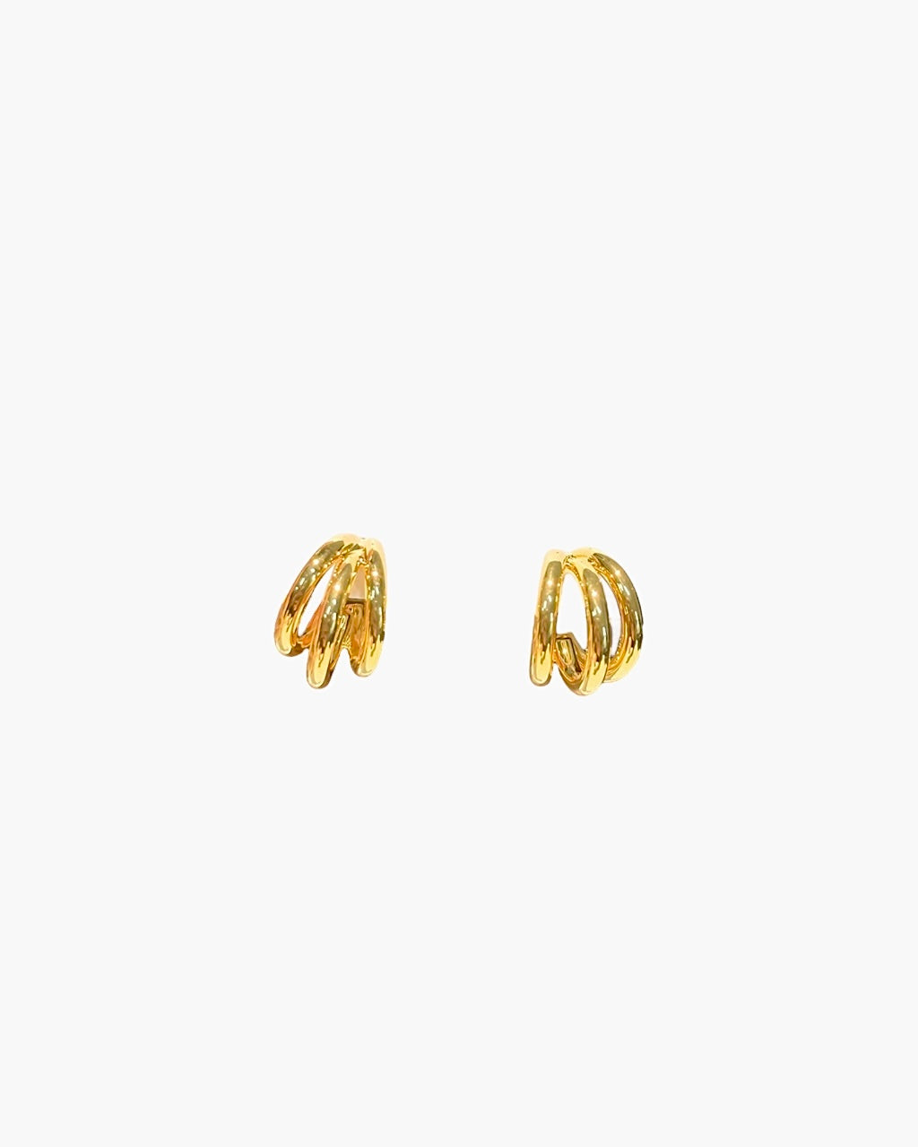 Interlaced loop stud earrings in 18k gold plated finish, rounded polished minimalist layered gold earrings for women.