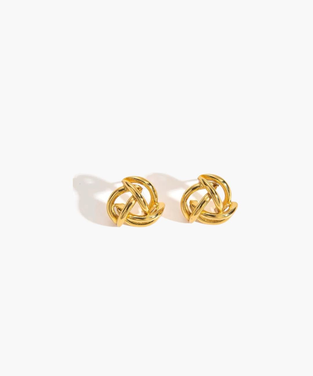 Interwoven Knot Earrings in gold stainless steel featuring a sculptural interlaced knot design.