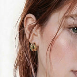 Interlaced loop stud earrings in 18k gold plated finish, rounded polished minimalist layered gold earrings for women.