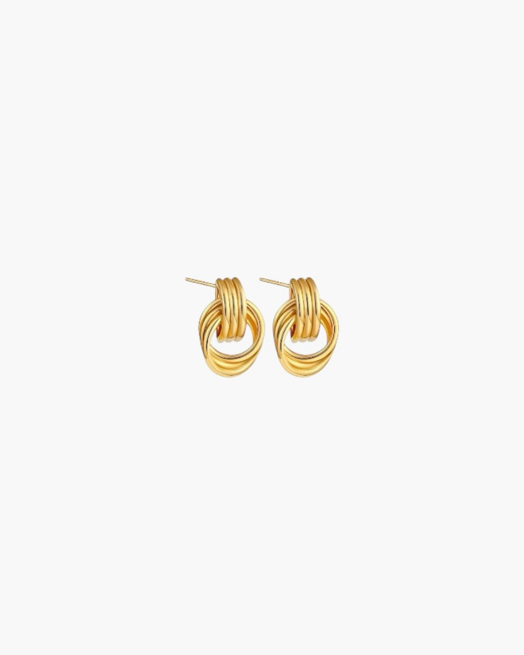 Side view of Layered Link Stud Earrings in silver plated finish showcasing the sculptural interlocking ring detail.
