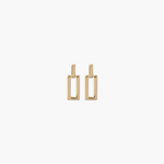 Linear Frame Earrings in gold tone featuring a geometric rectangular drop design.