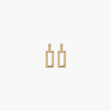 Linear Frame Earrings in gold tone featuring a geometric rectangular drop design.