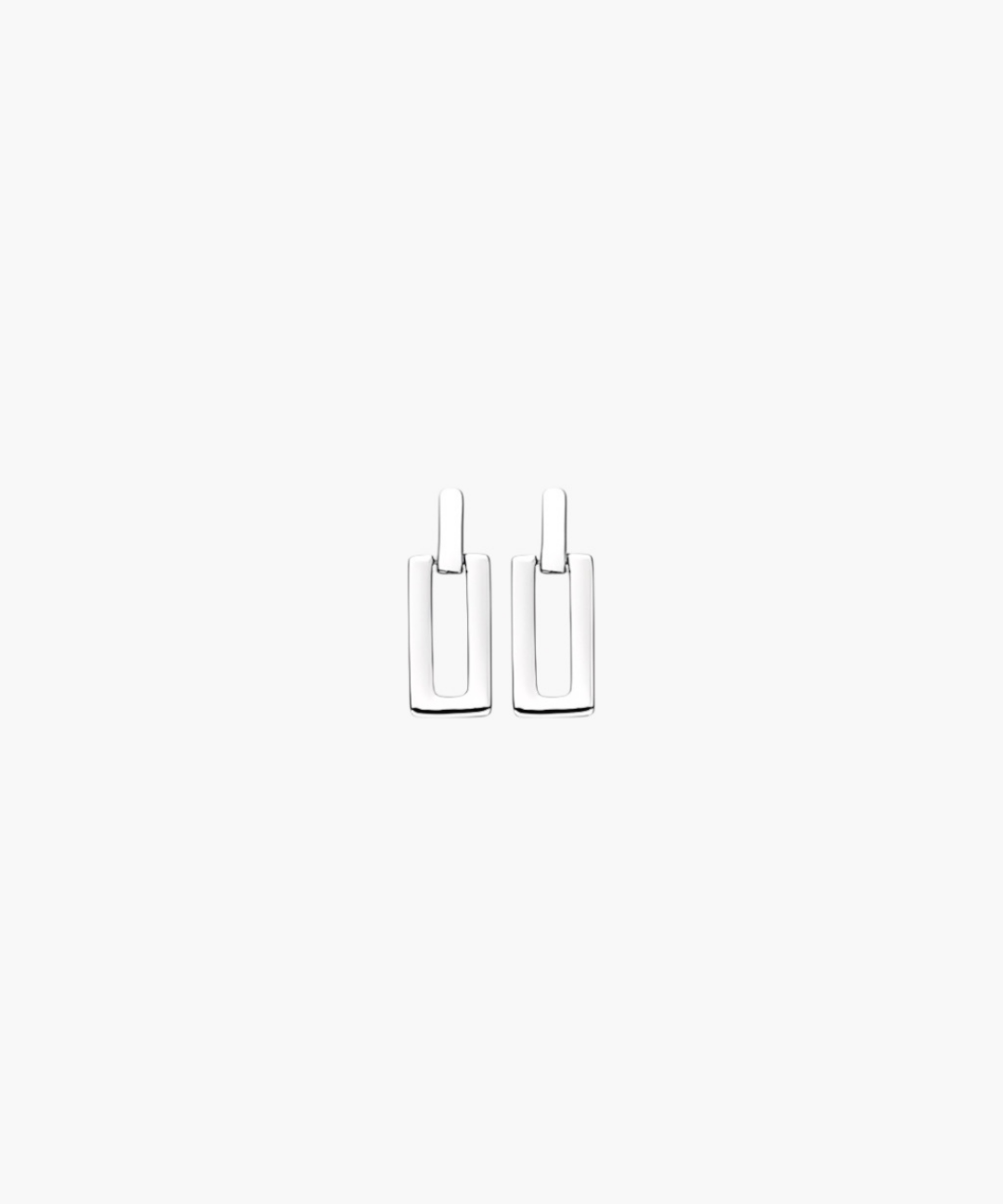 Linear Frame Earrings in silver tone with a clean rectangular geometric drop silhouette.