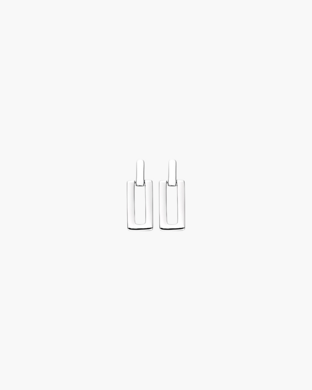 Linear Frame Earrings in silver tone with a clean rectangular geometric drop silhouette.