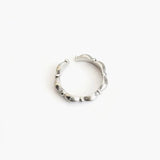Linked Curve Ring in 925 silver plated finish with repeating curved links and an adjustable open band