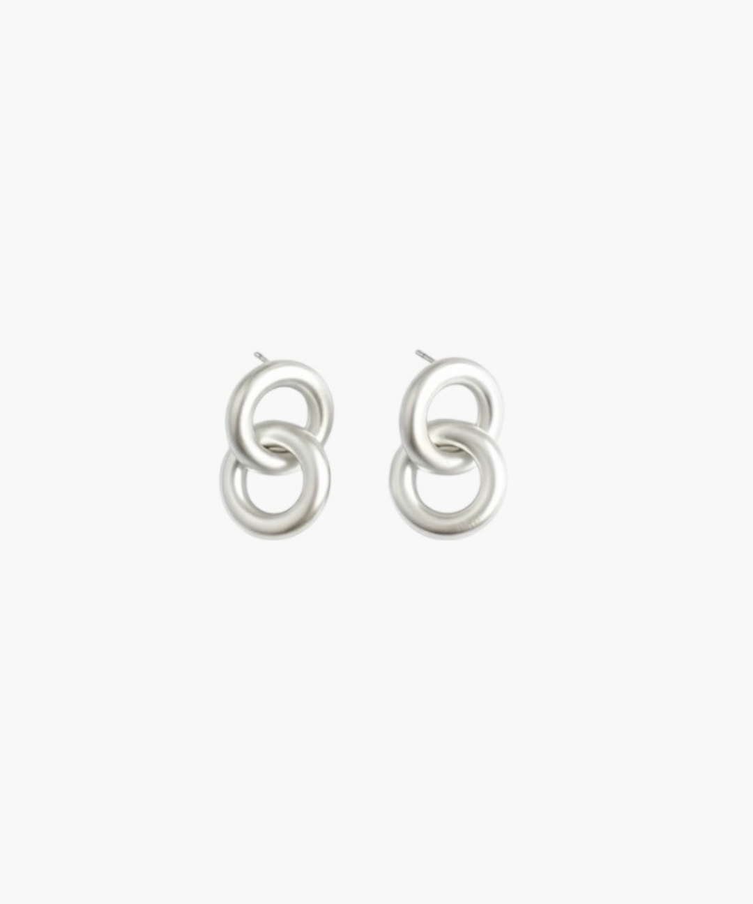 Linked Form Stud Earrings in platinum plated finish featuring a soft circular interlocking design with a modern minimalist look.