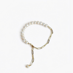 Linked pearl bracelet featuring freshwater pearls and 18K gold plated chain in a modern minimalist design