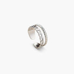 Linked rope ring in stainless steel with a silver plated finish, featuring chain link and twisted rope details and an adjustable open band