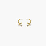 Front view of Linked Knot Hoop Earrings featuring interlocking gold and silver knot accents on a polished hoop.
