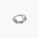 Mixed Form Ring in 925 silver plated finish with pearl accents and structured metal segments in an adjustable open design