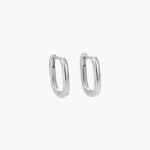 Oval Hoop Earrings in platinum plated finish featuring a sleek slim oval shape with high-polish shine.