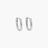 Oval Hoop Earrings in platinum plated finish featuring a sleek slim oval shape with high-polish shine.