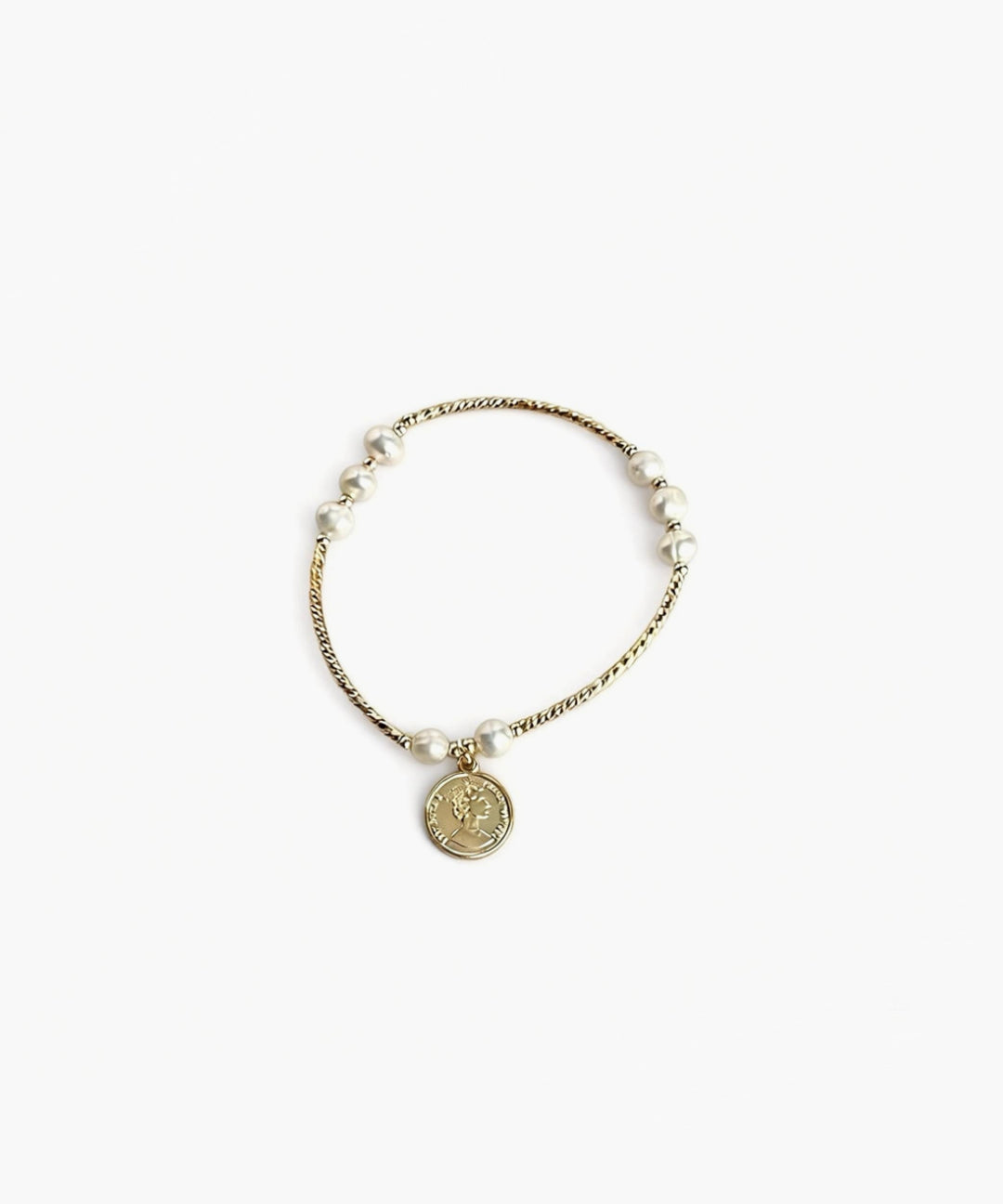Minimal pearl coin chain bracelet with gold tone by About Ease