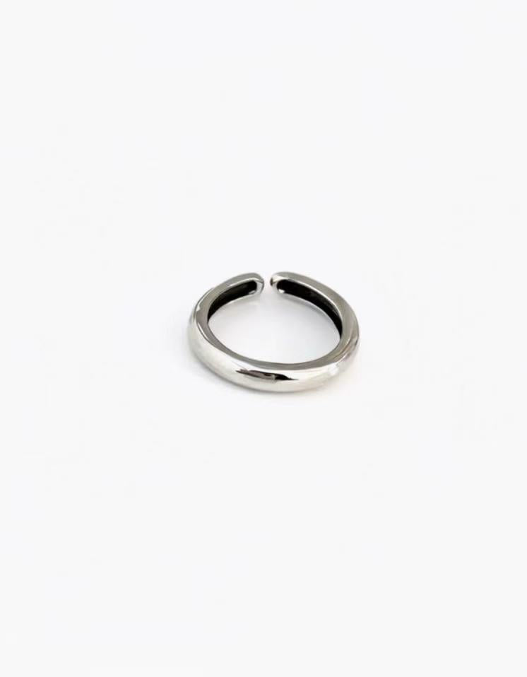 Plain Band Ring in 925 silver plated finish with a smooth rounded band and adjustable open design