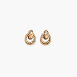 Sculpted interlock drop earrings in 18k gold plated finish with polished layered loops and modern statement design.