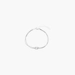 Minimalist silver knot line bracelet with double strand design and adjustable chain closure.

