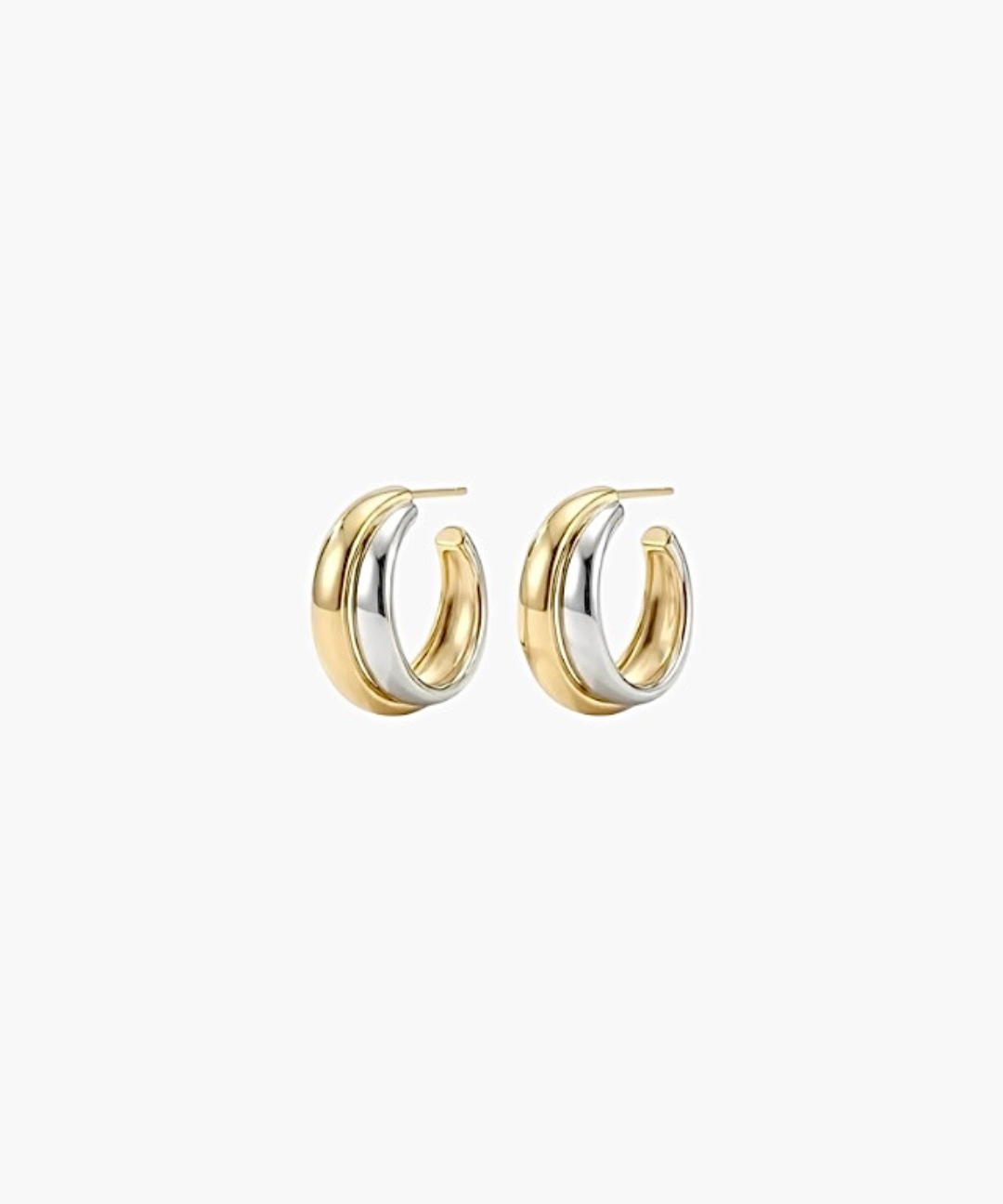 Soft Curve Earrings matching pair, minimalist platinum-plated hoop earrings with modern curved silhouette