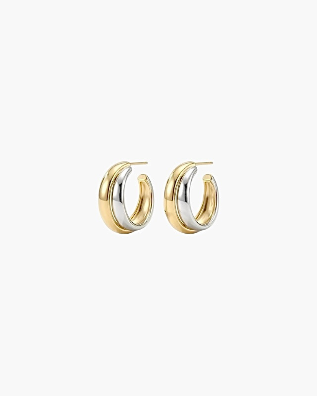 Soft Curve Earrings matching pair, minimalist platinum-plated hoop earrings with modern curved silhouette