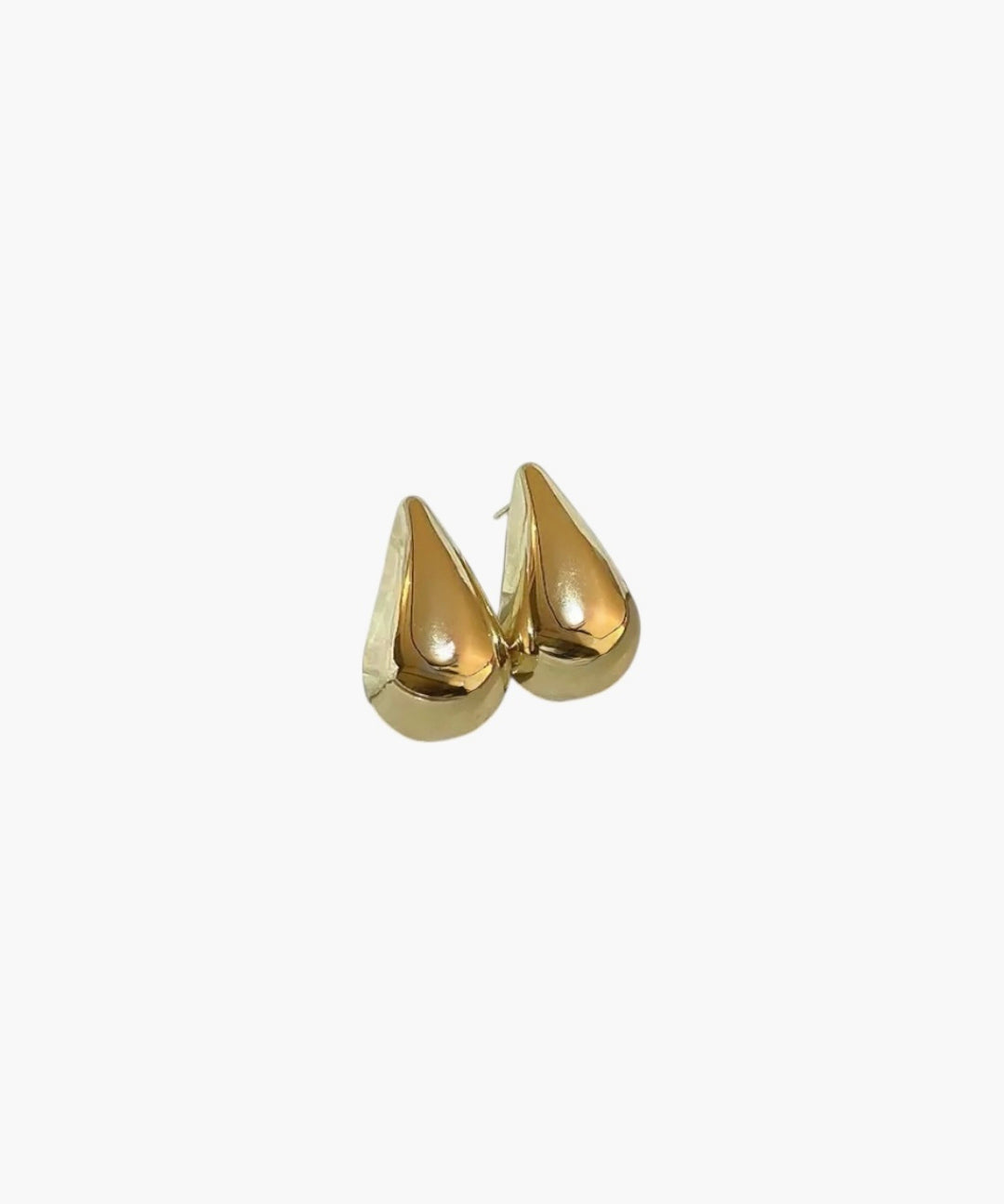 Soft Drop Stud Earrings in 18K gold plated finish featuring a smooth teardrop shape with a high-polish shine.