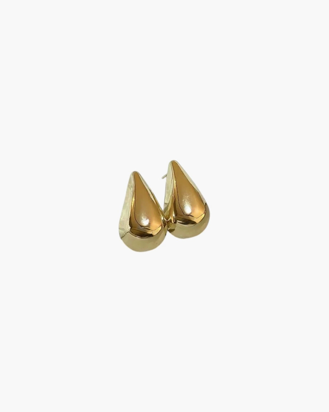 Soft Drop Stud Earrings in 18K gold plated finish featuring a smooth teardrop shape with a high-polish shine.