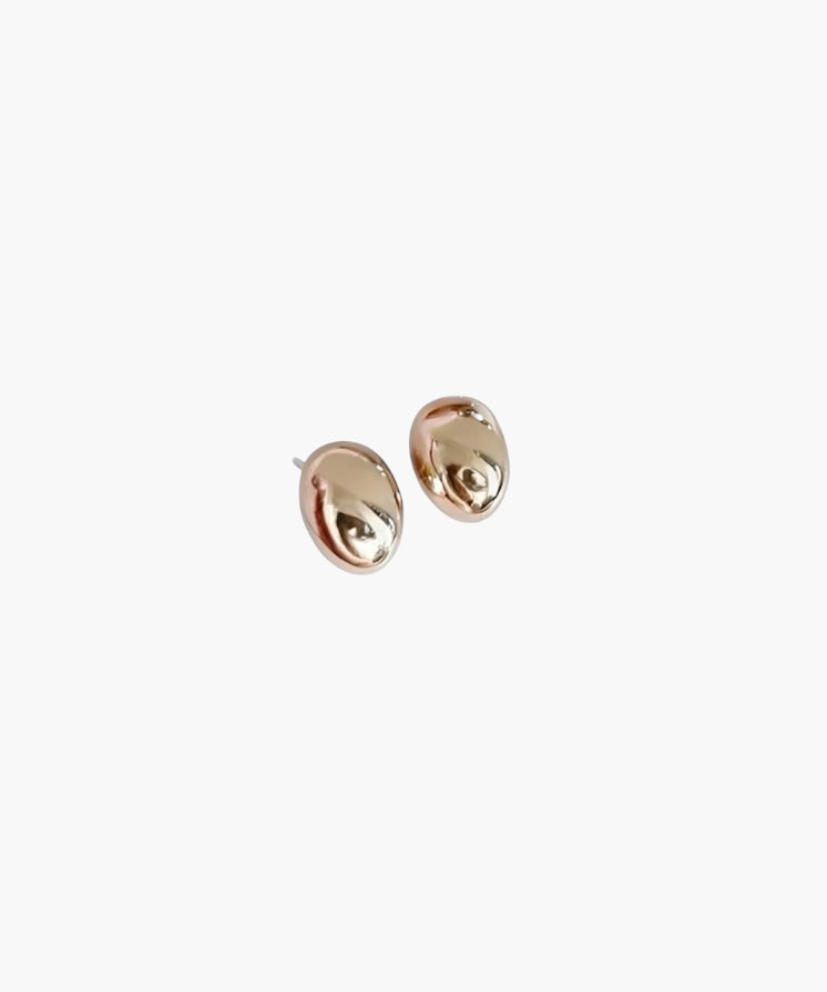 Soft Oval Dome Stud Earrings in 22K gold plated finish with smooth rounded shape and high-polish surface.
