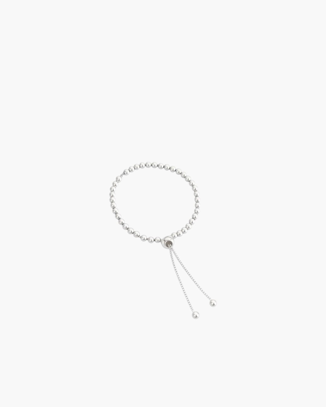 925 sterling silver sphere slider bracelet with polished bead design and adjustable sliding closure.
