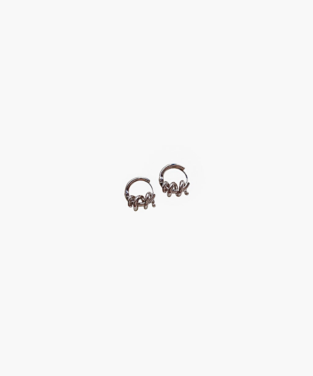 Twisted silver hoop earrings with spiral design minimalist small hoops front view