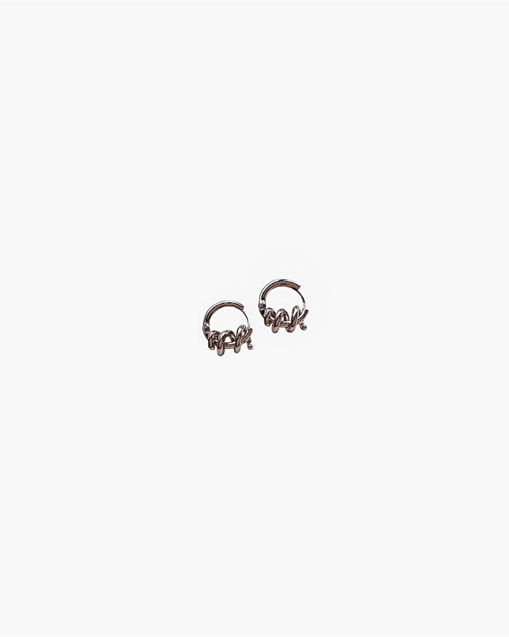 Twisted silver hoop earrings with spiral design minimalist small hoops front view