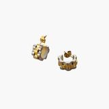 Wave Cut Hoop Earrings in two-tone stainless steel and 18K gold plated finish with scalloped edge design.
